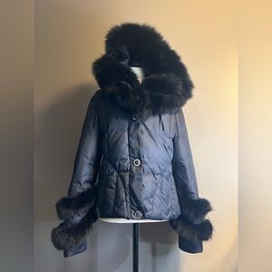 Flash Geo NY Women's Black Down Puffer Jacket with Real Fur Trim. Size M. NWOT